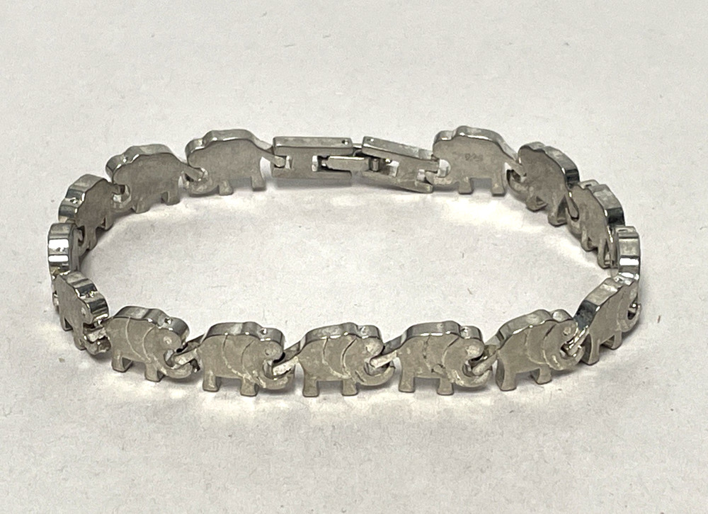 Vintage Silver Tone Elephant Link Bracelet 7” Animal Jewelry 24g Not Sterling
